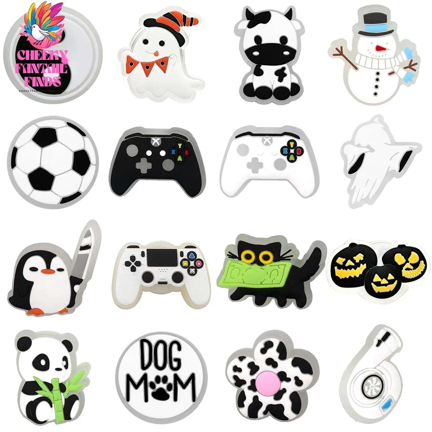 1PCS Black&White Cat Panda Cow Penguin LED Shoes Charms Gamepad Football Shoe Decoration Accessories Ghost Pumpkin Pins Clog Cheeky Fantail Finds