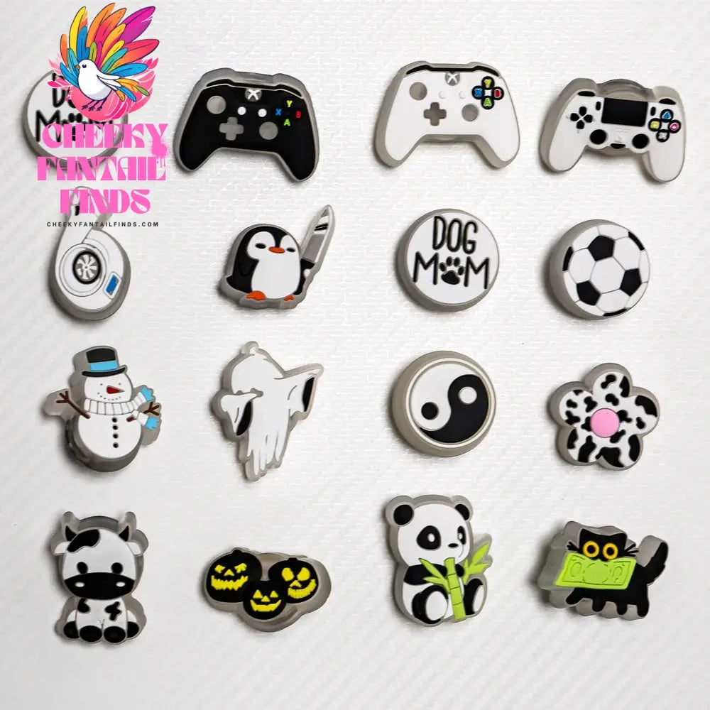 1PCS Black&White Cat Panda Cow Penguin LED Shoes Charms Gamepad Football Shoe Decoration Accessories Ghost Pumpkin Pins Clog Cheeky Fantail Finds