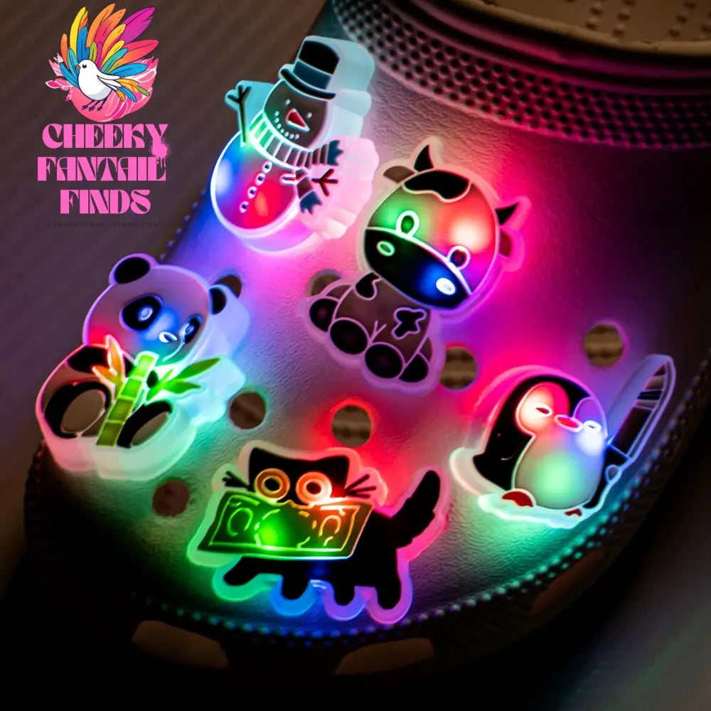 1PCS Black&White Cat Panda Cow Penguin LED Shoes Charms Gamepad Football Shoe Decoration Accessories Ghost Pumpkin Pins Clog Cheeky Fantail Finds