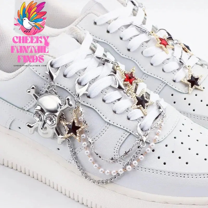 1PCS Luxurious Diamond DIY Heart Star Pearl Shoe Chain Punk Original Detachable Studded Pentagram Shoe Accessories Jewelry Penda Cheeky Fantail Finds