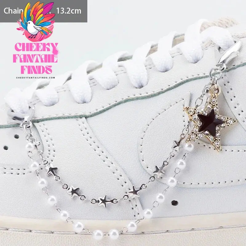 1PCS Luxurious Diamond DIY Heart Star Pearl Shoe Chain Punk Original Detachable Studded Pentagram Shoe Accessories Jewelry Penda Cheeky Fantail Finds