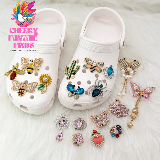 1PCS Vintage Metal Shoe Charms Crystal Bunny Butterfly Shoe Decorations Luxury Bear Women Girls Favor Sandals Accessories Gifts Cheeky Fantail Finds