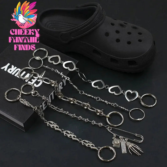 1Pcs Hip-hop Metal Sneaker Decoration Punk Fashion High-top Canvas Shoe Chain Dark Style Pin Men Women Slipper Sandal Accessorie Cheeky Fantail Finds