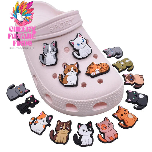 1Pcs PVC Cute Cats Shoes Charms for Shoe DIY Badge Clogs Buckle Kids Pins Decoration Jeans Shoe Accessories Cheeky Fantail Finds