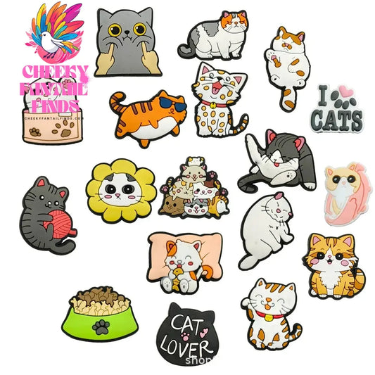 1pc Cute Cartoon Cats PVC Shoe Charms for Clogs Accessories Shoe Decorations Sandals Pins DIY Kids Women Beach Bag Accessories - Cheeky Fantail Finds