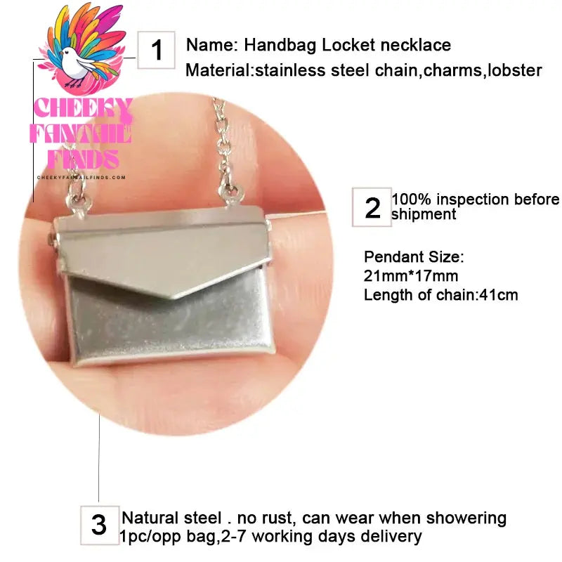 1pc Tiny Handbag Shape Photo Frame Stainless Steel Charms Floating Envelope Locket Necklaces Women Men Lover Memorial Jewelry Cheeky Fantail Finds