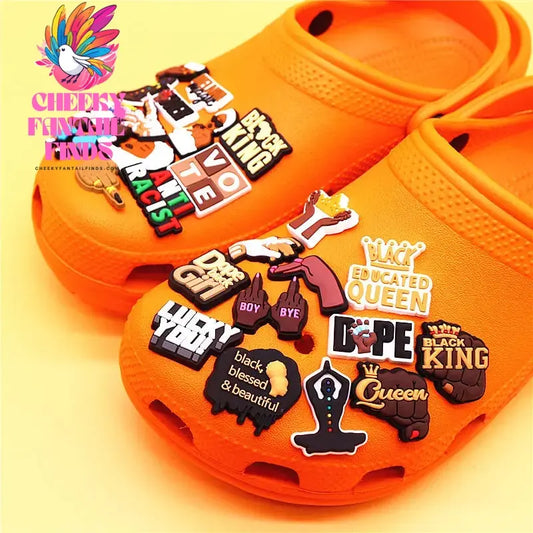 1pcs Black King Period PVC Theme Shoe Charms Decorations Melanin Magic Power Shoe Accessories Boy Bye Vote Shoes Buckle Pin Clip Cheeky Fantail Finds