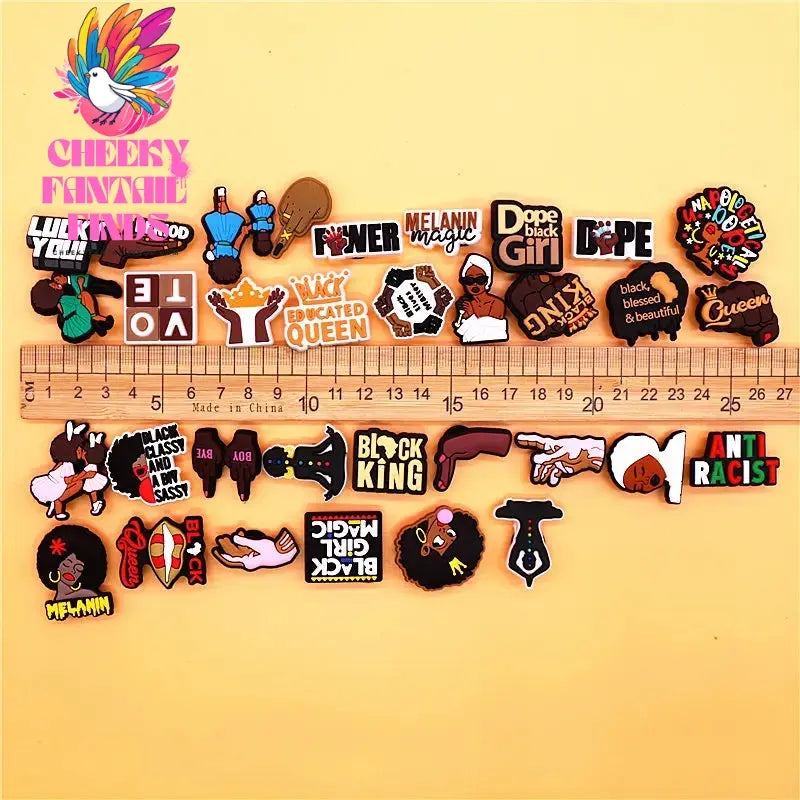 1pcs Black King Period PVC Theme Shoe Charms Decorations Melanin Magic Power Shoe Accessories Boy Bye Vote Shoes Buckle Pin Clip Cheeky Fantail Finds