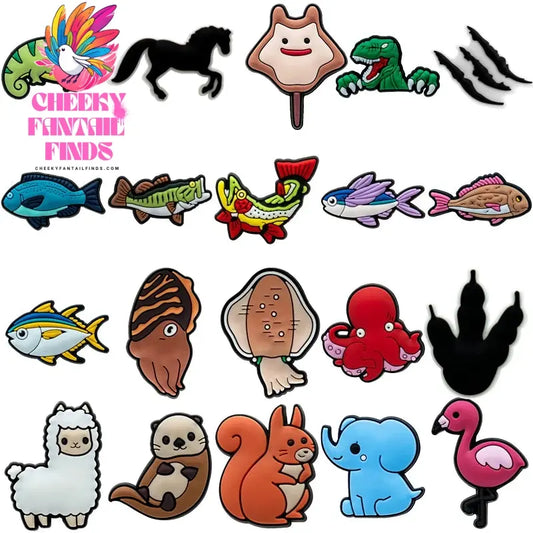 1pcs Cute Animal Shoe Charms Squirrel Lizard Elephant Alpaca Horse Dinosaur Shoe Decorations Accessories Fish Squid Sandal bukle - Cheeky Fantail Finds