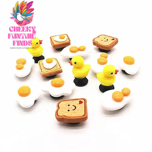 1pcs Fried Eggs Resin Shoes Charms Kawaii Little Yellow Duck Shoe Accessories Bread Slices Decorations Clogs Pin for Kids Gifts Cheeky Fantail Finds