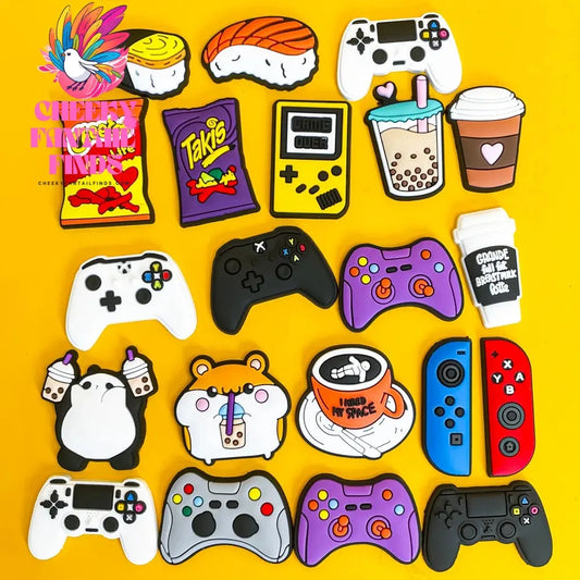 1pcs Gamepad Snacks Shoe Charms Takis Chettos Shoe Accessories Coffee Boba Tea Clog Pins Game Controller Shoe Decorations Cheeky Fantail Finds