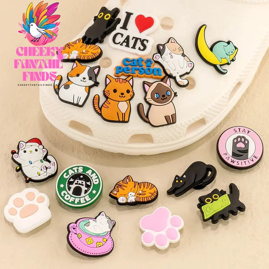 1pcs PVC Cute Cat Shoe Charms Orange Cat Black Cat Shoe Decoration Pins for Women Girl Kids Sandal Accessories Buckle Ornament - Cheeky Fantail Finds