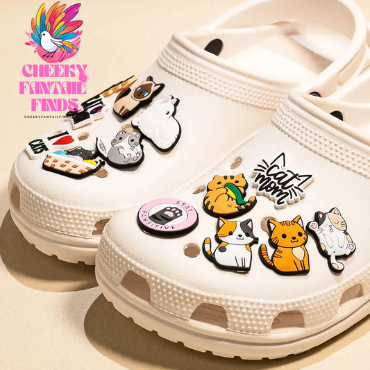 1pcs PVC Cute Cat Shoe Charms Pet Orange Cat Black Cat Shoe Decoration Pins Garden Sandal Accessories for Women Girl Boy - Cheeky Fantail Finds