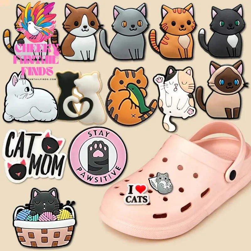 1pcs PVC Cute Cat Shoe Charms Pet Orange Cat Black Cat Shoe Decoration Pins Garden Sandal Accessories for Women Girl Boy - Cheeky Fantail Finds