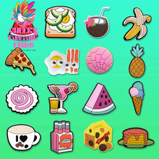 1pcs PVC Cute Food Shoe Charms Pizza Bread Shoe Decorations Accessories Watermelon Bananat Clog Pin for Women Girls Cheeky Fantail Finds