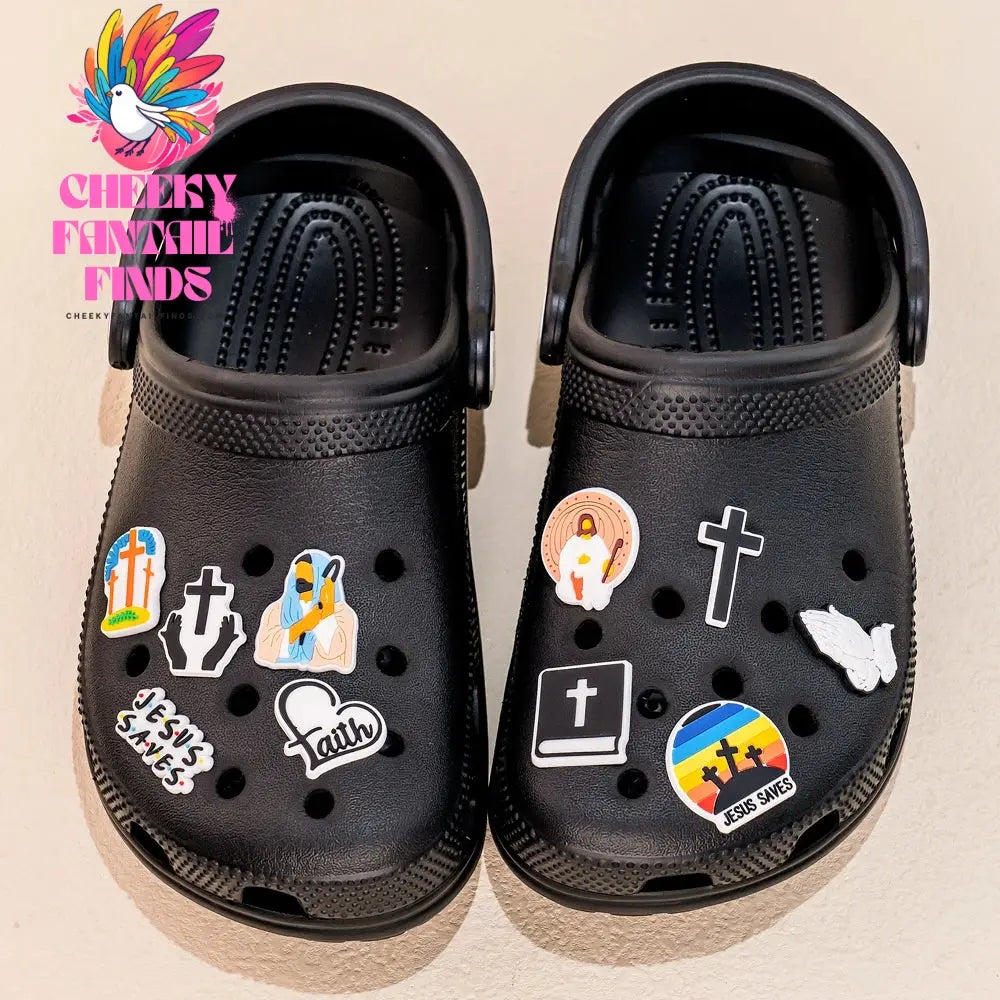 1pcs PVC Religious Jesus Clog Shoe Charms Holy Bible Shoe Decorations Pins for Woman Men Party Favor Gifts DIY Clips Accessories Cheeky Fantail Finds
