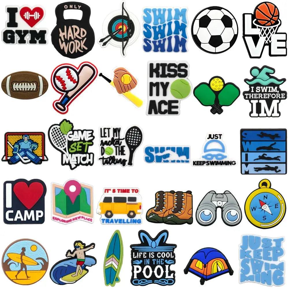 1pcs Sport Pins for Shoe Gym Football Tennis Hockey Rugby Archery Swim for Women Men Shoe Charms Decorations Buckles Accessories - Cheeky Fantail Finds