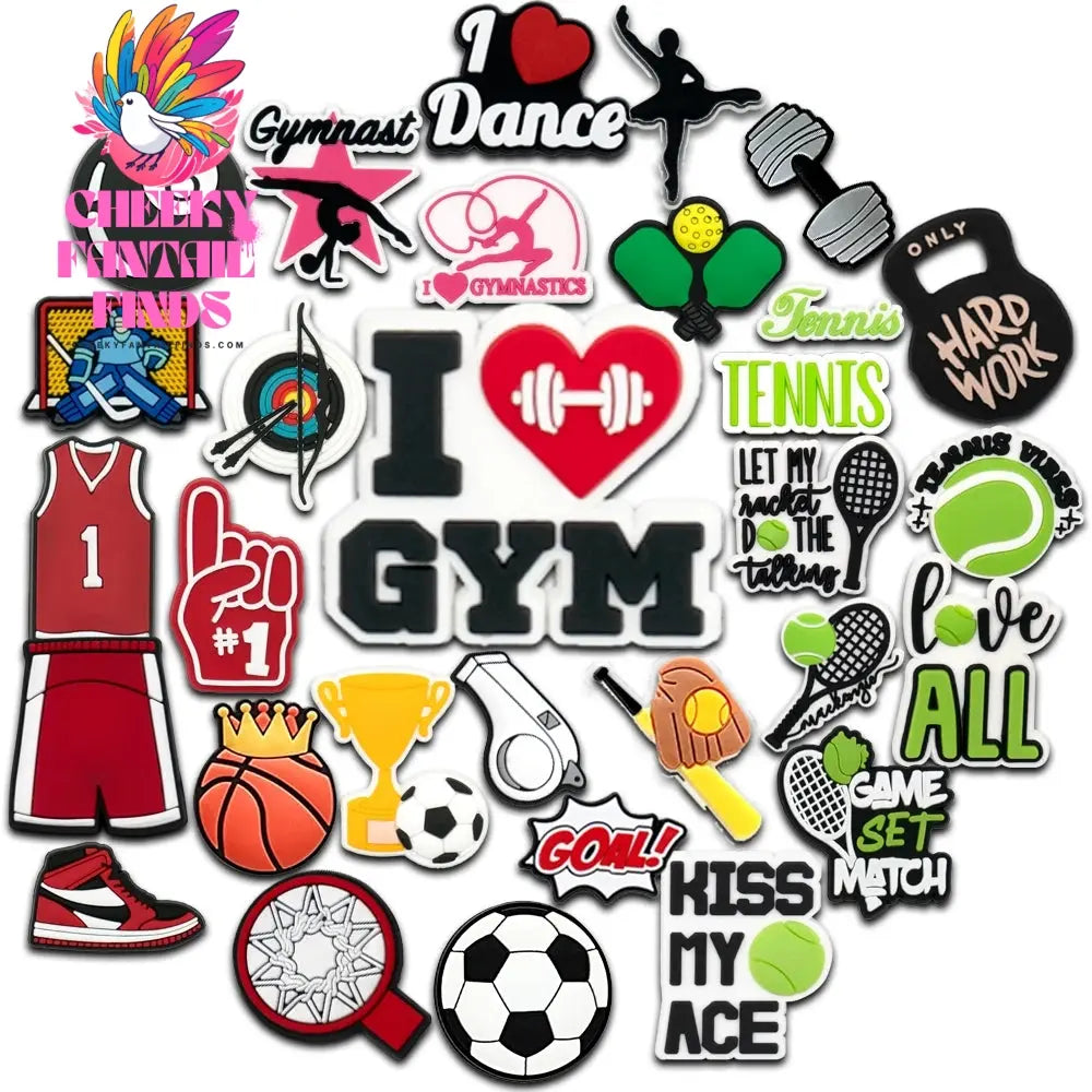 1pcs Sport Shoe Charms Gym Basketball Football Tennis Rugby Archery Shoe Decorations Pins for Women Men Clog Buckles Accessories - Cheeky Fantail Finds