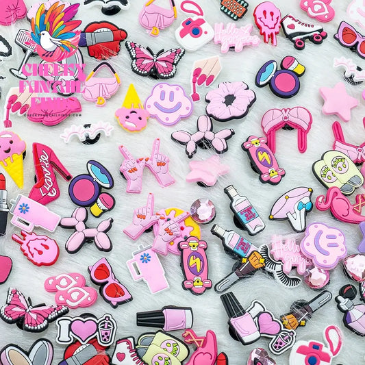 20//50/100pcs Random Pink Shoe Charms for Women Make Up Shoe Decorations Pins for Girls Gifts Sandal Accessories Flamingos Cheeky Fantail Finds