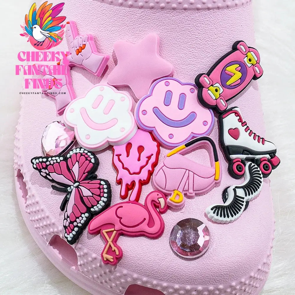 20//50/100pcs Random Pink Shoe Charms for Women Make Up Shoe Decorations Pins for Girls Gifts Sandal Accessories Flamingos Cheeky Fantail Finds