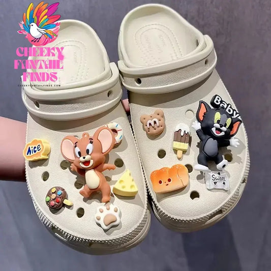2024 CCF Tom And Jerry 3D Shoes Charms Cute Cartoon Diy Hole Shoes Flower Removable Buckle For Party Birthday Gifts Cheeky Fantail Finds