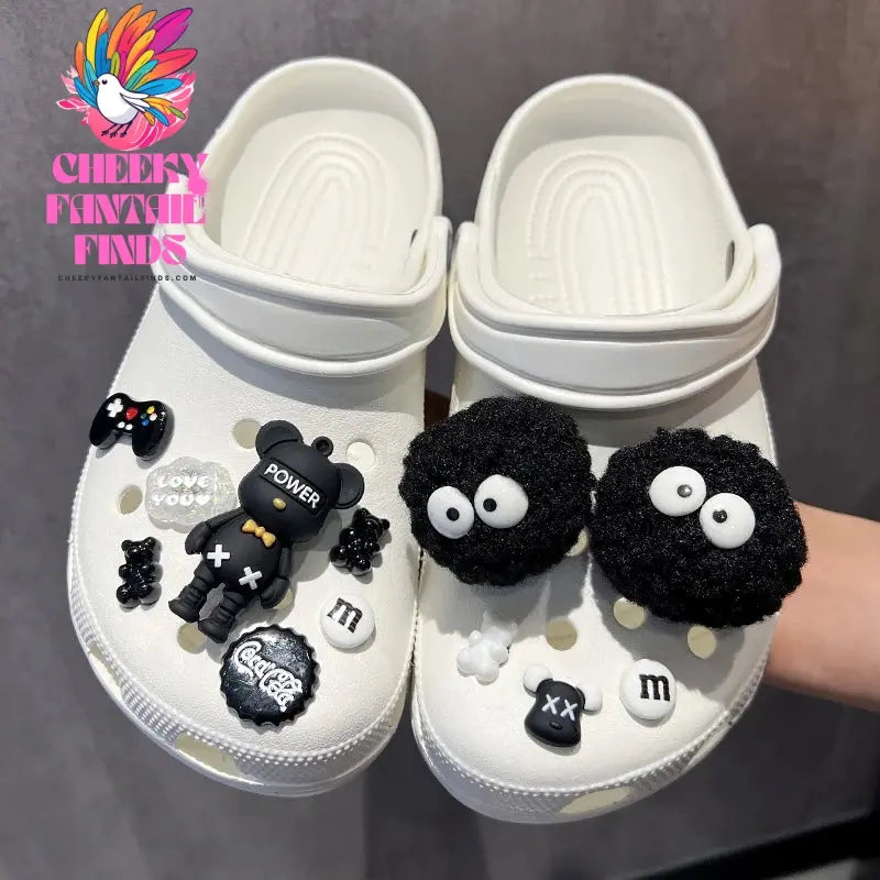 2024 New DIY Black Plush Ball Shoes Charms for Furry Ball Cute Holes Charms Designer Lovely Shoe Accessories All-match Hot Sale Cheeky Fantail Finds