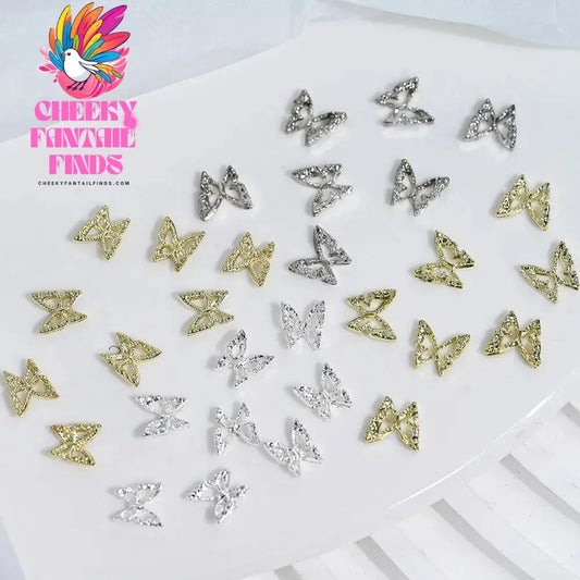 20Pcs Glitter Diamond Wings Hollow Butterfly Nail Charms 3D Butterflies Shape Charms for Nails Gems Nail Art Decoration Supplies Cheeky Fantail Finds