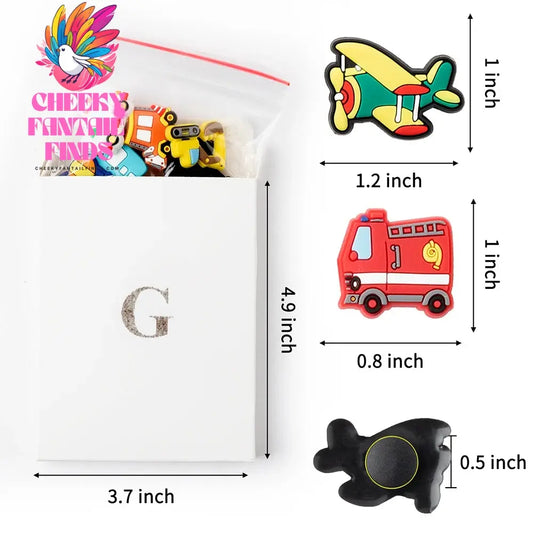 20Pcs Transport Shoe Chains Set Cartoon Rubber Accessories Motorcycles Bicycle Fire Truck Bus Decor for Clogs Bracelet Wristband - Cheeky Fantail Finds