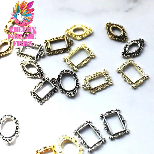 20Pcs Vintage Nail Art Frames Four Colors Multi-Shapes Retro Alloy Nail Designs Charms Large Gem Stones For Nail Supplies 2022 Cheeky Fantail Finds