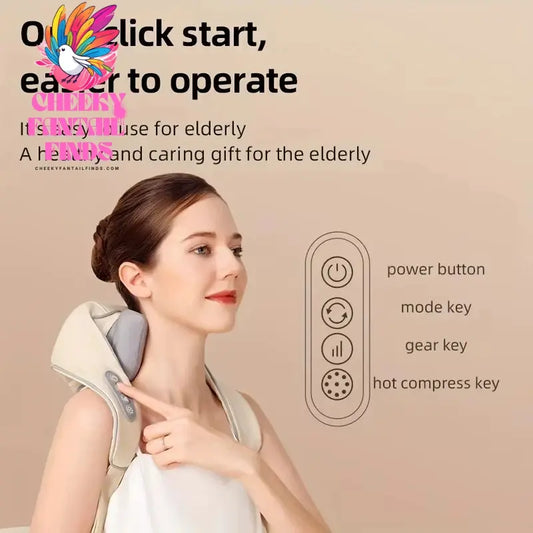 20W Neck And Shoulder Massager Wireless Shoulder And Back Kneading Massage Shawl Trapezius Neck Cervical masajeador Cheeky Fantail Finds