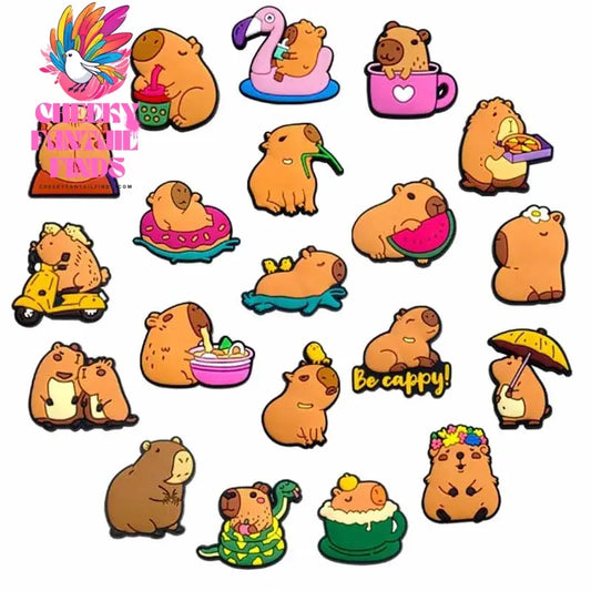 20pcs Cute Capybara Series Shoe Charms Set For Clogs Bogg Bag Bubble Slides Sandals, PVC Shoe Decorations Beach Bag Accessories Cheeky Fantail Finds