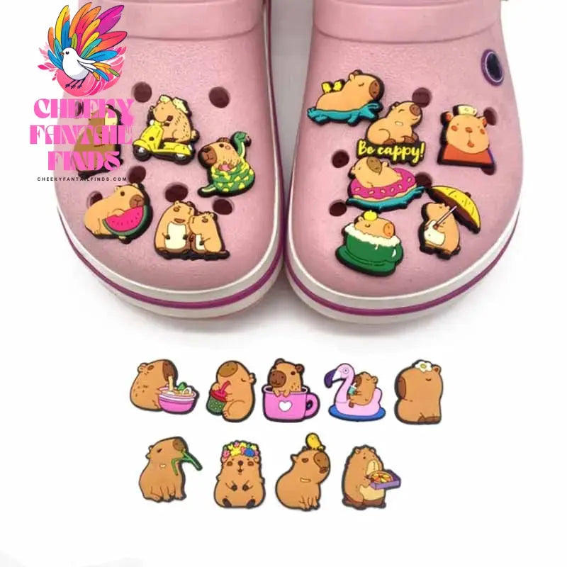 20pcs Cute Capybara Series Shoe Charms Set For Clogs Bogg Bag Bubble Slides Sandals, PVC Shoe Decorations Beach Bag Accessories Cheeky Fantail Finds