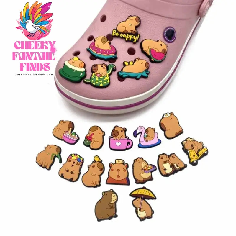 20pcs Cute Capybara Series Shoe Charms Set For Clogs Bogg Bag Bubble Slides Sandals, PVC Shoe Decorations Beach Bag Accessories Cheeky Fantail Finds