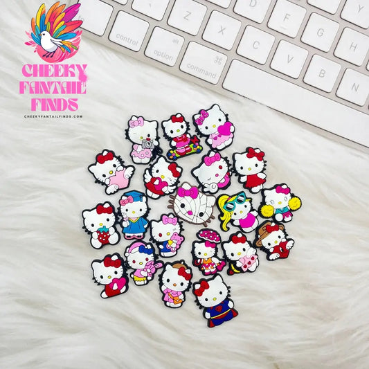 20pcs New Kitty Shoes Accessories Fit sandals Clog Backapck Wristbands Shoes decorate Christmas charm Parties Gift Cheeky Fantail Finds