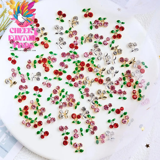 20pcs/bag 3D Cherry Nail Charms Red & Pink Cherry Nail Rhinestone Nail Gems Nail Glitter Stud Fruit Nail Slices for Nail Jewelry Cheeky Fantail Finds