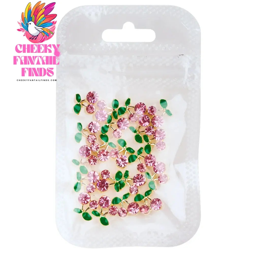 20pcs/bag 3D Cherry Nail Charms Red & Pink Cherry Nail Rhinestone Nail Gems Nail Glitter Stud Fruit Nail Slices for Nail Jewelry Cheeky Fantail Finds