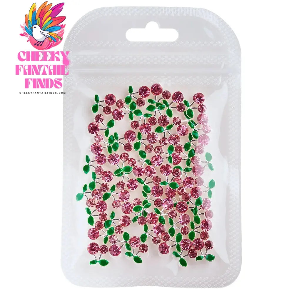20pcs/bag 3D Cherry Nail Charms Red & Pink Cherry Nail Rhinestone Nail Gems Nail Glitter Stud Fruit Nail Slices for Nail Jewelry Cheeky Fantail Finds