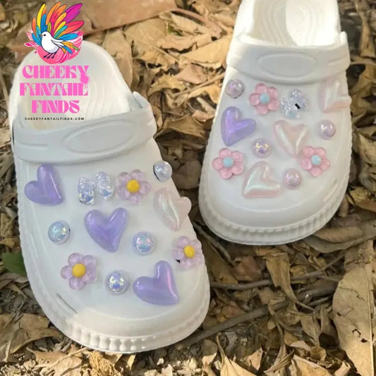 24pcs Hot Sale DIY Hole Shoes Charms Water Cute Heart Design Handmade Charms Designer Quality Garden Shoe Decoration Girl Gift Cheeky Fantail Finds