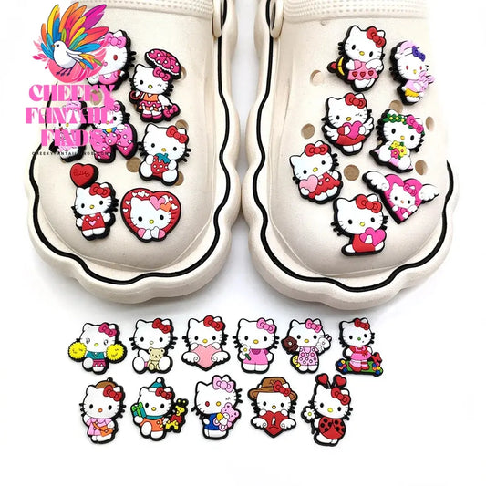25Pcs Hello Kitty Series Cute Shoe Charms for Clogs Bubble Slides Sandals PVC Shoe Decorations Buckle Accessories for Kids Cheeky Fantail Finds