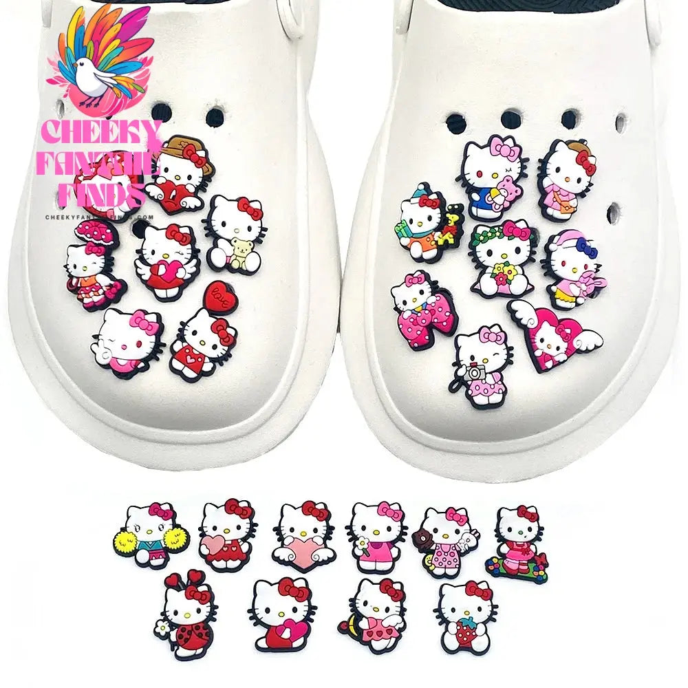 25Pcs Hello Kitty Series Cute Shoe Charms for Clogs Bubble Slides Sandals PVC Shoe Decorations Buckle Accessories for Kids Cheeky Fantail Finds