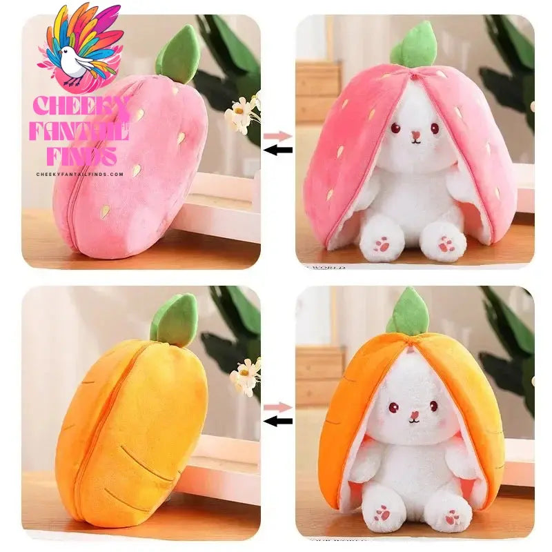 25cm Strawberry Cute Carrot Rabbit Plush Toy Stuffed Creative Into Fruit Transform Baby Cuddly Bunny Doll for Kid Birthday Gift Cheeky Fantail Finds