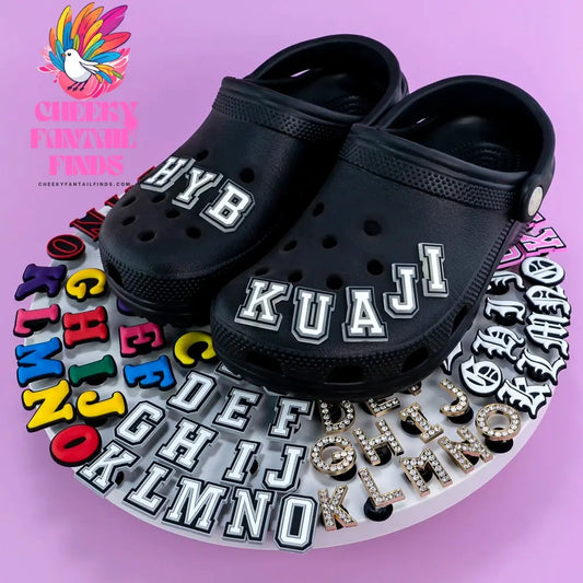 26PCS English Letter Set Fashion Metal Noctilucent Shoe Charms Pink Gloden Shoe Buckle for Clog fit Women Men Accessories Gifts Cheeky Fantail Finds