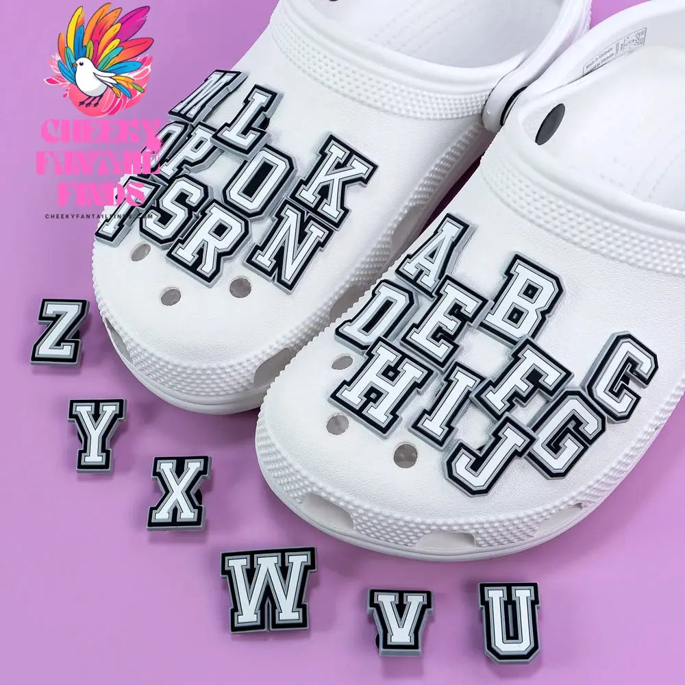 26PCS English Letter Set Fashion Metal Noctilucent Shoe Charms Pink Gloden Shoe Buckle for Clog fit Women Men Accessories Gifts Cheeky Fantail Finds