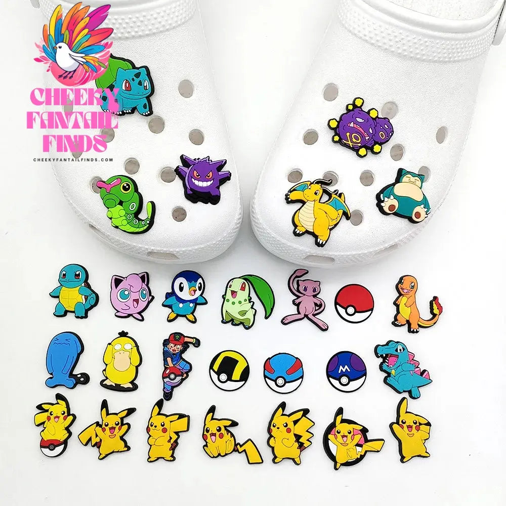 27Pcs Cartoon Pokemon Pikachu Series Shoe Charms for Clogs Bubble Slides Sandals PVC Shoe Decorations Buckle Accessories for Kid Cheeky Fantail Finds