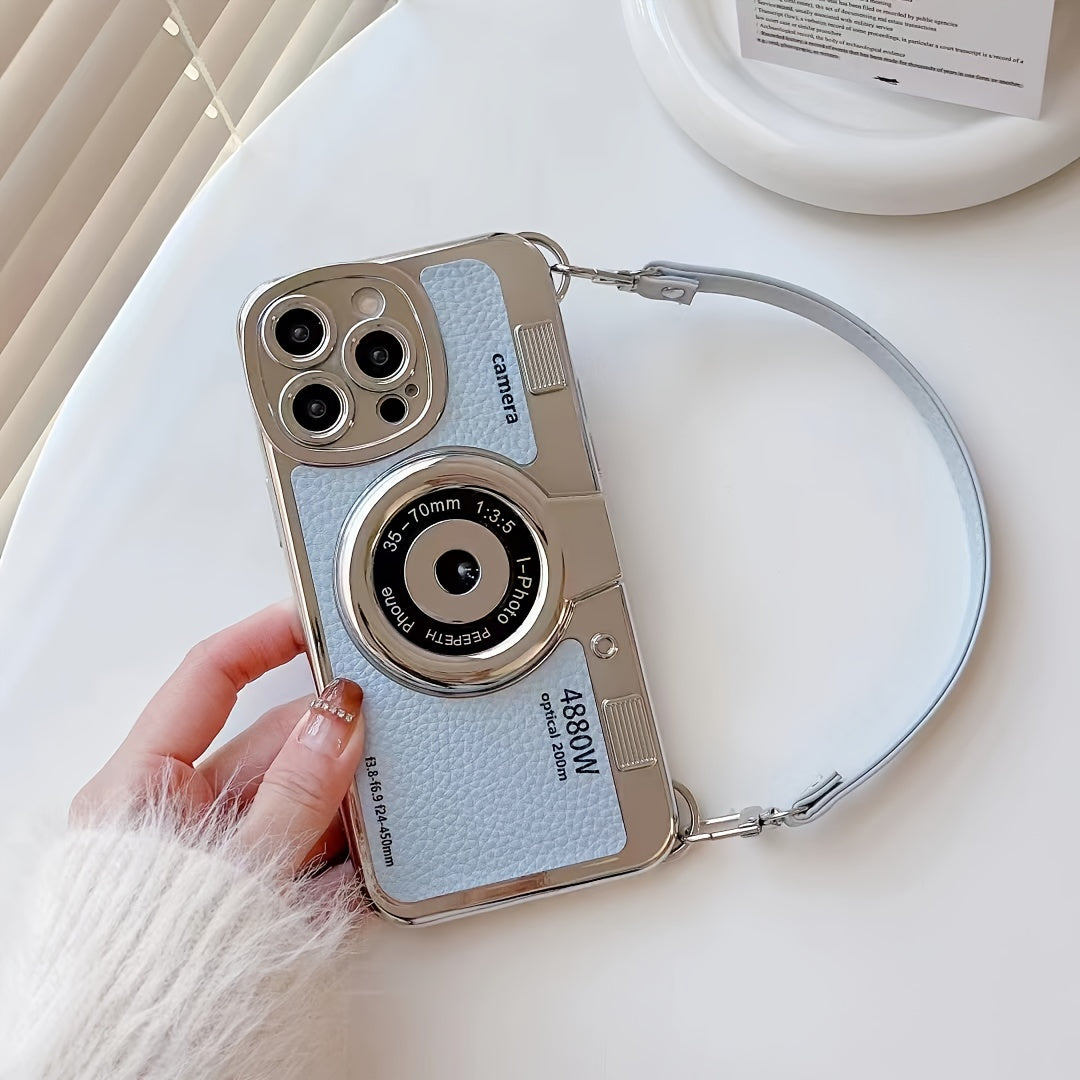 Vintage Camera Design Phone Case with PU Leather Strap for iPhone Models 11 through 14 - Stylish Protection & Convenience