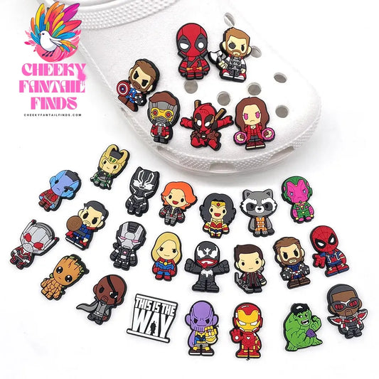 28styles Movies Super Hero Shoes charms for Clogs Sandals Decorations PVC shoes Accessories Cartoon 3D Badges Kids Gifts Cheeky Fantail Finds