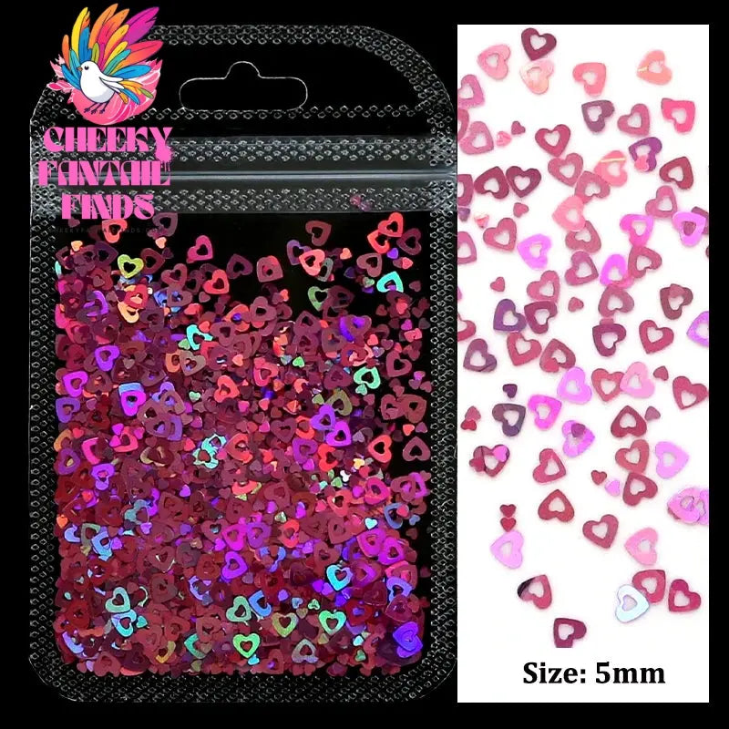2g Holographic Nail Art Glitter Shiny Sweet Love Heart Flakes Sequins 3D Nails Paillette Manicure Valentine's Day Decorations Cheeky Fantail Finds