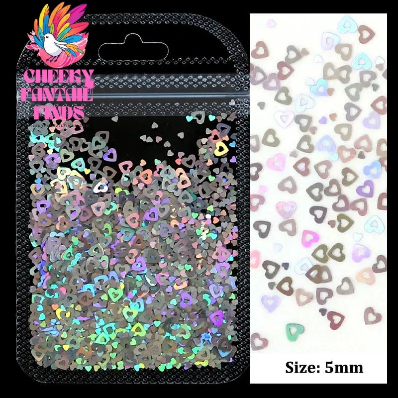 2g Holographic Nail Art Glitter Shiny Sweet Love Heart Flakes Sequins 3D Nails Paillette Manicure Valentine's Day Decorations Cheeky Fantail Finds