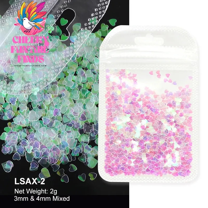 2g Holographic Nail Art Glitter Shiny Sweet Love Heart Flakes Sequins 3D Nails Paillette Manicure Valentine's Day Decorations Cheeky Fantail Finds