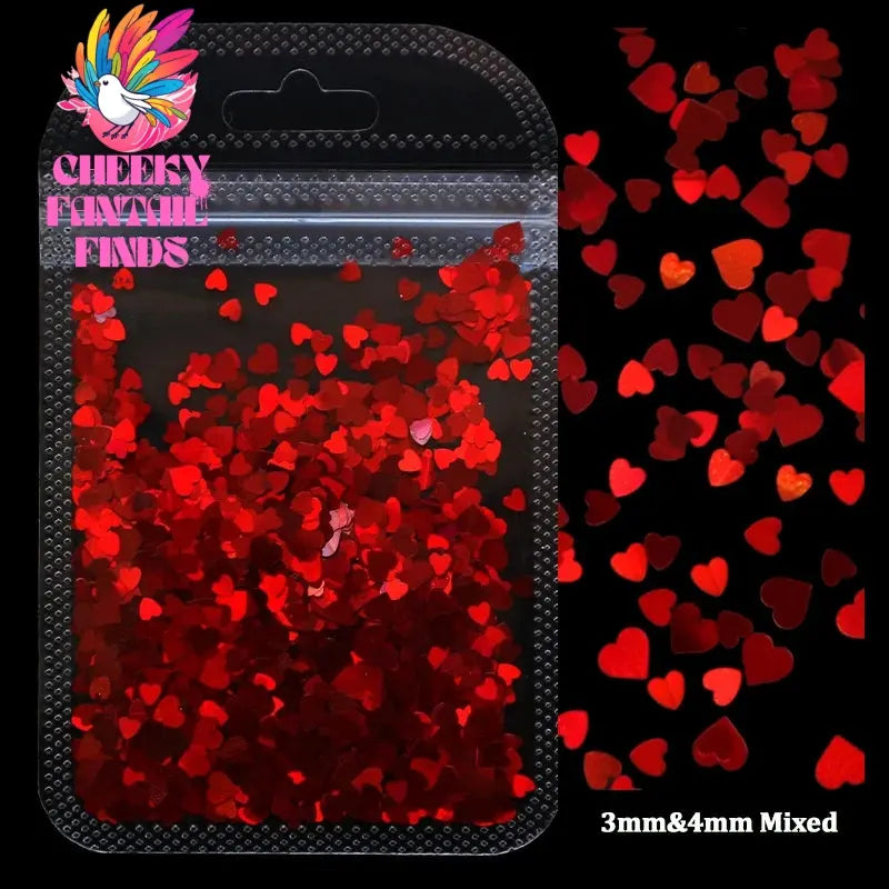 2g Holographic Nail Art Glitter Shiny Sweet Love Heart Flakes Sequins 3D Nails Paillette Manicure Valentine's Day Decorations Cheeky Fantail Finds
